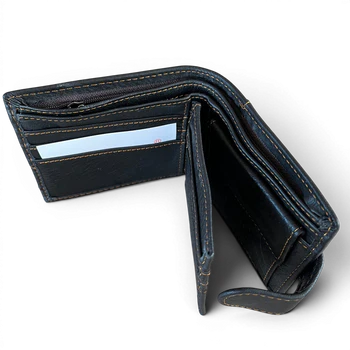 Leather Wallet: BLACK VIVACE Genuine Leather with Clip for MEN open top view