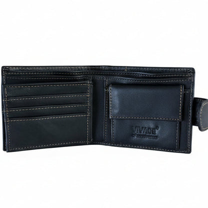 Leather Wallet: BLACK VIVACE MENS Genuine Leather Wallet with Clip and TOPSTICH CARD AND COIN SLOT