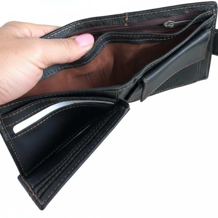 Leather Wallet: BLACK VIVACE MENS Genuine Leather Wallet with Clip and TOPSTICH NOTE POCKET