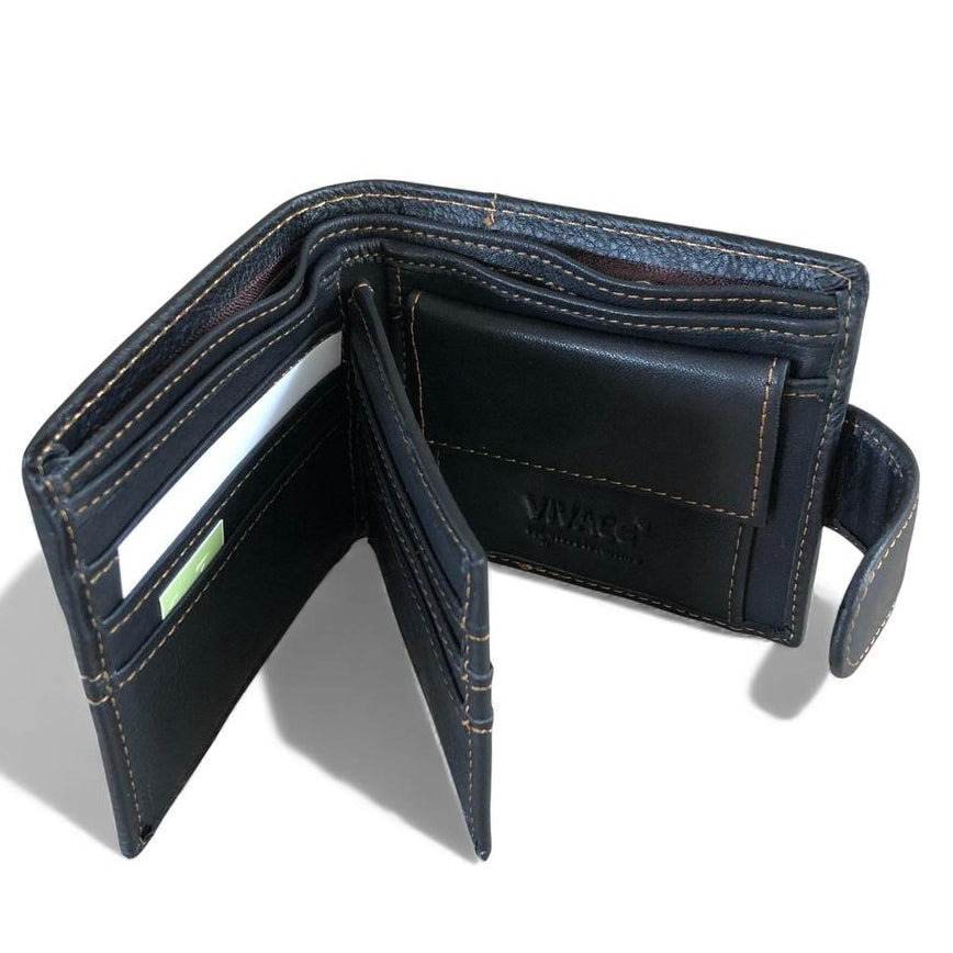 Leather Wallet: BLACK VIVACE MENS Genuine Leather Wallet with Clip and TOPSTICH OPEN
