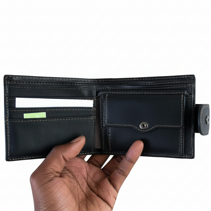 Leather Wallet: BLACK VIVACE MENS Genuine Leather Wallet with Clip and TOPSTICH OPEN VIEW