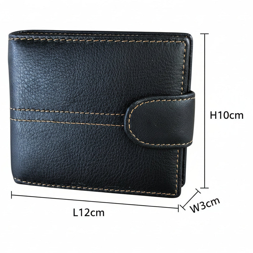 Leather Wallet: BLACK VIVACE MENS Genuine Leather Wallet with Clip and TOPSTICH SIZE
