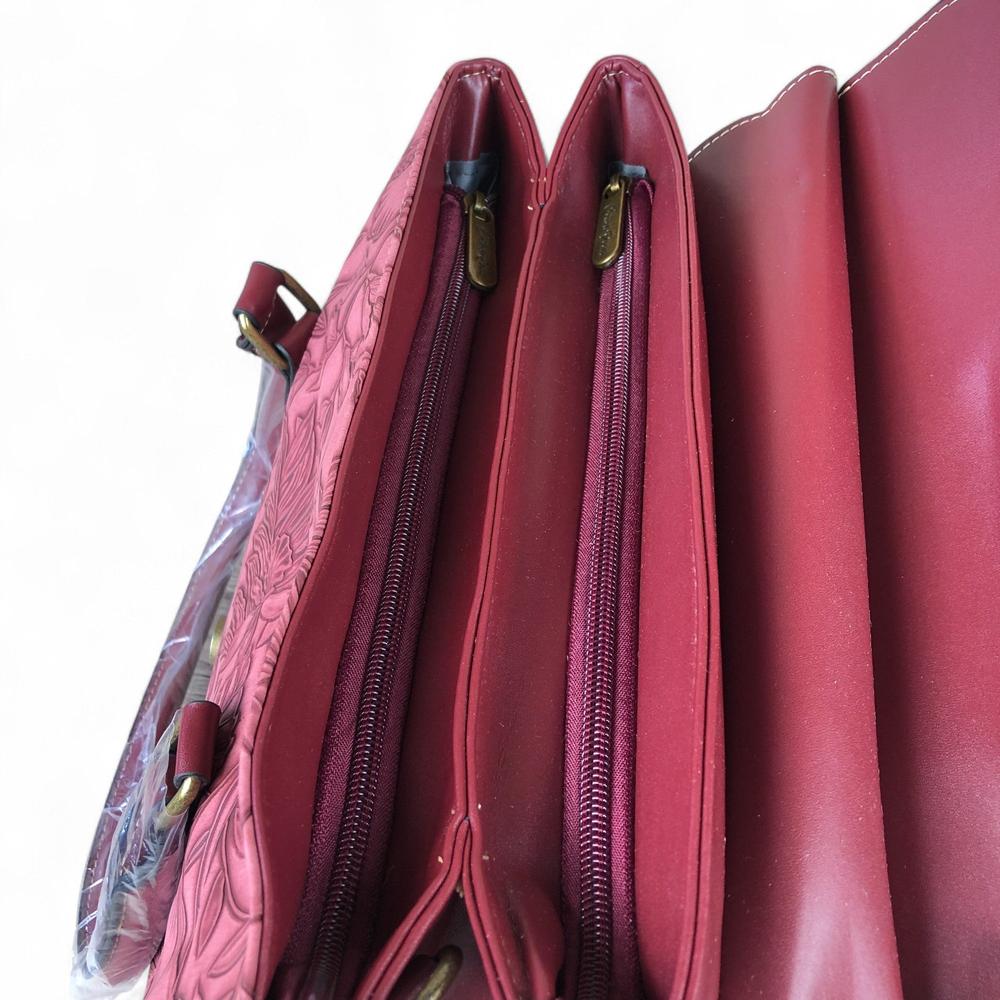 MAROON Cotton Road PU Leather Handbag with EMBOSSED FLORAL Panel