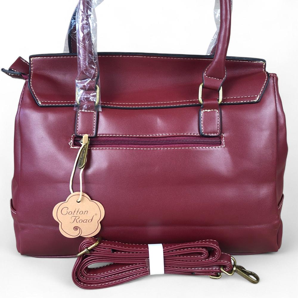 MAROON Cotton Road PU Leather Handbag with EMBOSSED FLORAL Panel