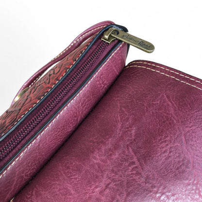 MAROON PU Leather Cotton Road Sling Bag with EMBOSSED FLOWERS