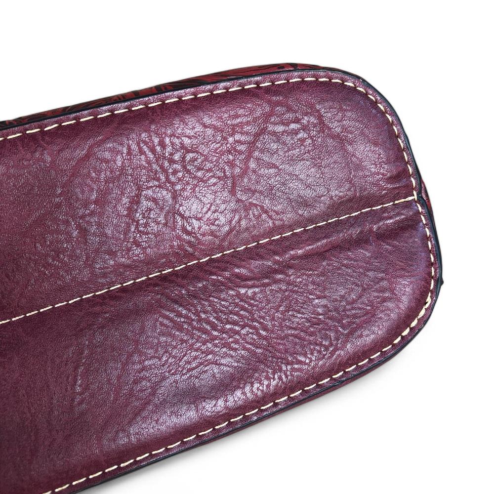 MAROON PU Leather Cotton Road Sling Bag with EMBOSSED FLOWERS