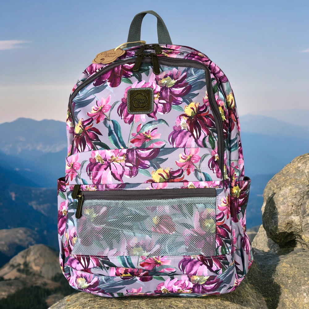 MAUVE FLORAL Canvas Cotton Road Backpack