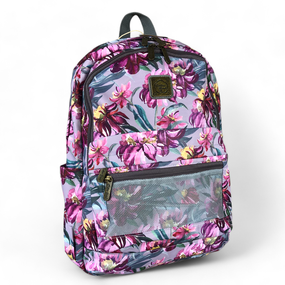 MAUVE FLORAL Canvas Cotton Road Backpack