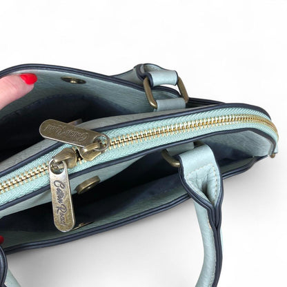 MINT GREEN Cotton Road PU Leather Handbag with EMBOSSED Panel