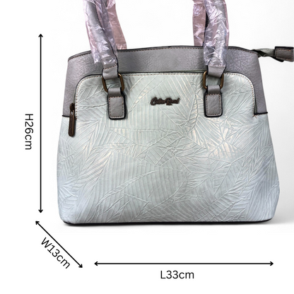 MINT GREEN PU Leather Cotton Road Handbag with EMBOSSED Panel