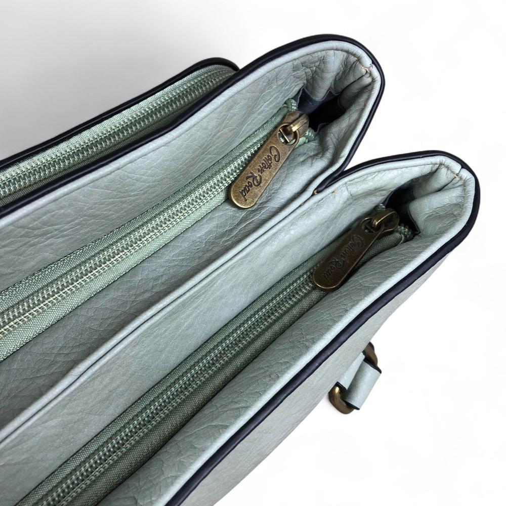 MINT GREEN PU Leather Cotton Road Handbag with EMBOSSED Panel