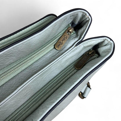 MINT GREEN PU Leather Cotton Road Handbag with EMBOSSED Panel