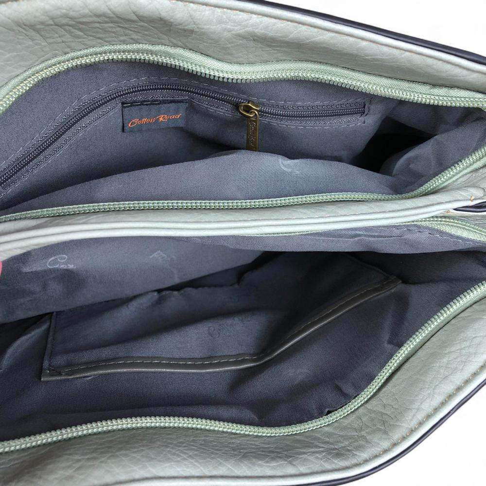 MINT GREEN PU Leather Cotton Road Handbag with EMBOSSED Panel