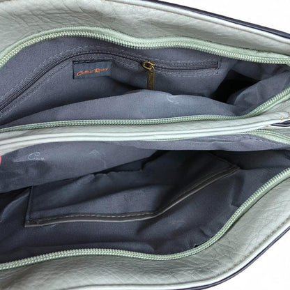 MINT GREEN PU Leather Cotton Road Handbag with EMBOSSED Panel