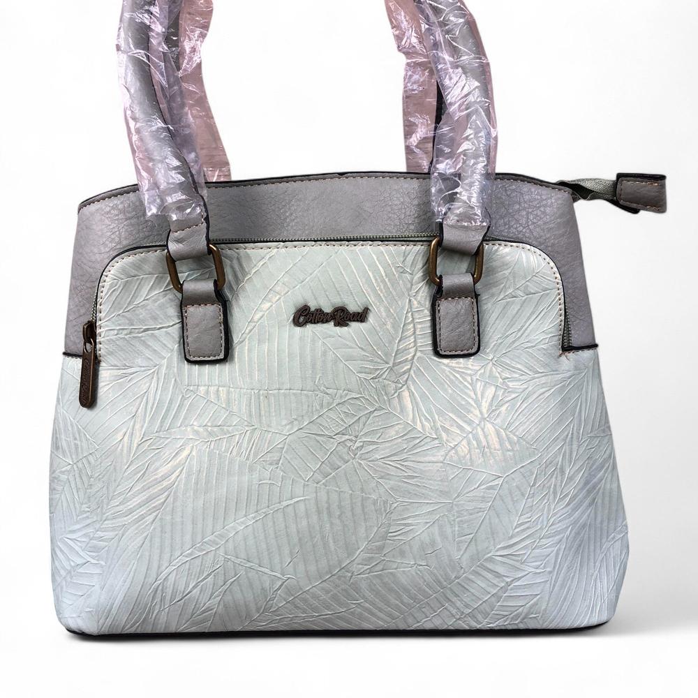 MINT GREEN PU Leather Cotton Road Handbag with EMBOSSED Panel