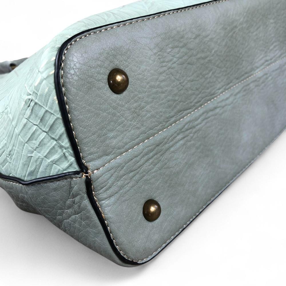 MINT GREEN PU Leather Cotton Road Handbag with EMBOSSED Panel