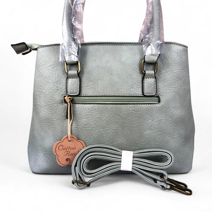 MINT GREEN PU Leather Cotton Road Handbag with EMBOSSED Panel