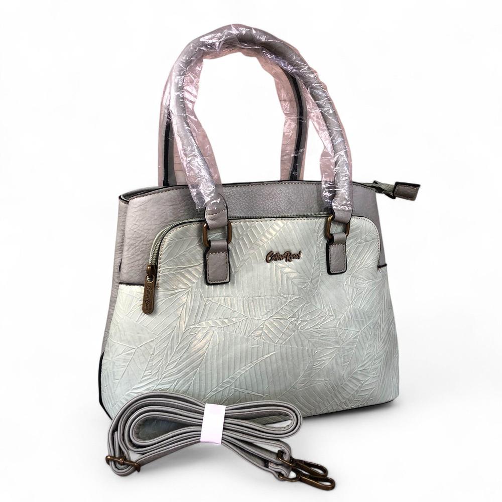 MINT GREEN PU Leather Cotton Road Handbag with EMBOSSED Panel