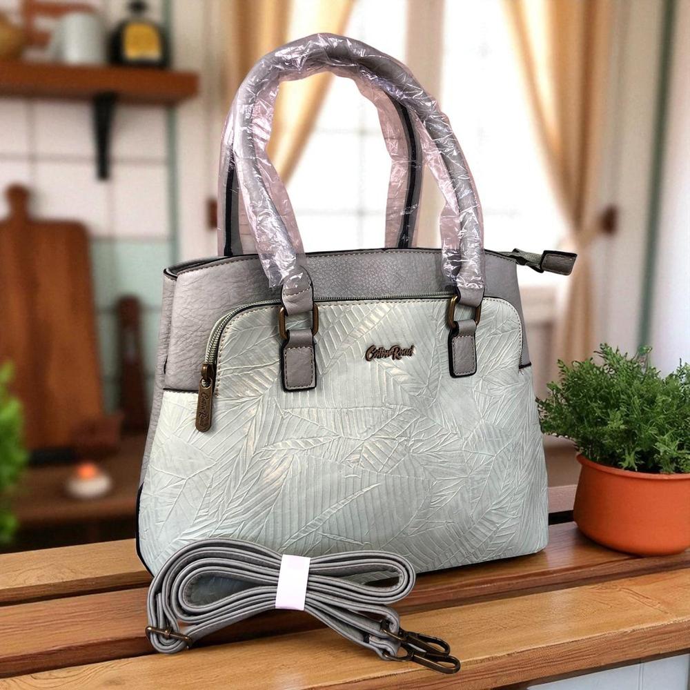 MINT GREEN PU Leather Cotton Road Handbag with EMBOSSED Panel