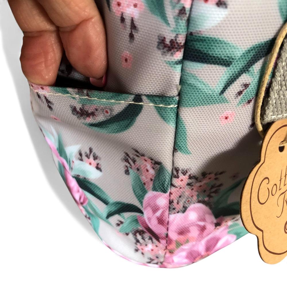 MINT GREEN PVC Cotton Road Lunch Box Cooler Bag with FLOWERS