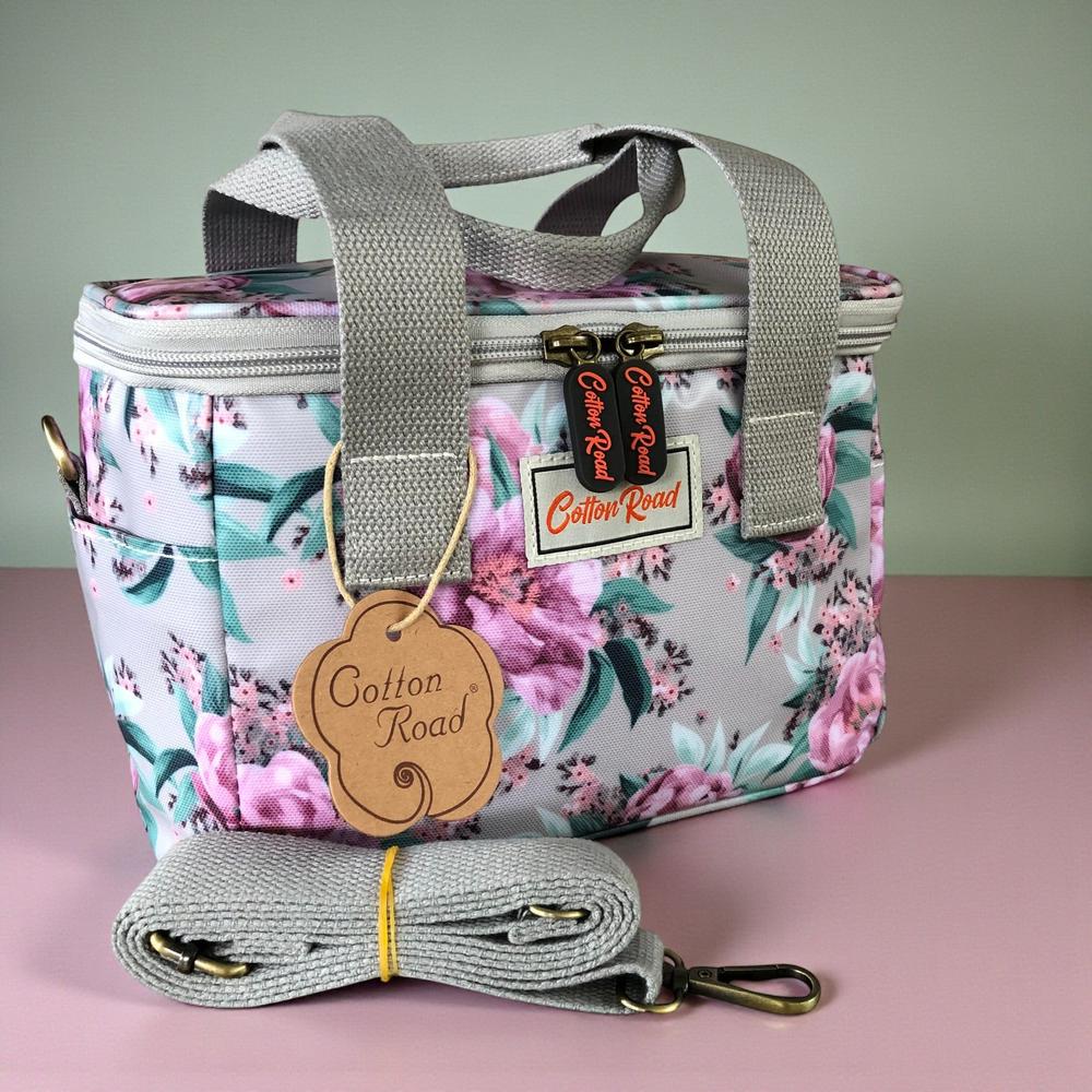 MINT GREEN PVC Cotton Road Lunch Box Cooler Bag with FLOWERS