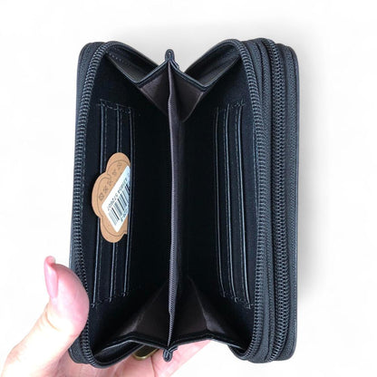 Medium BLACK Cotton Road PU Leather Wallet with EMBROIDERED PROTEA