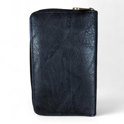 Medium BLACK Cotton Road PU Leather Wallet with EMBROIDERED PROTEA