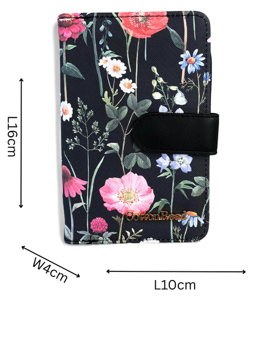 Medium BLACK FLORAL PU Leather Cotton Road Wallet