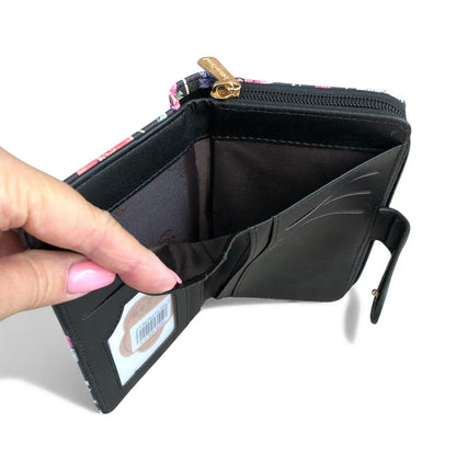 Medium BLACK FLORAL PU Leather Cotton Road Wallet