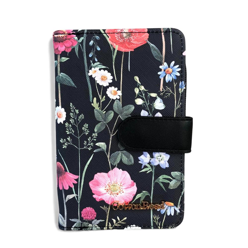 Medium BLACK FLORAL PU Leather Cotton Road Wallet