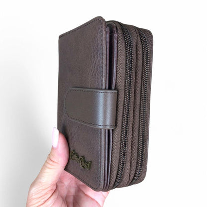 Medium BROWN Cotton Road PU Leather Wallet with CLIP