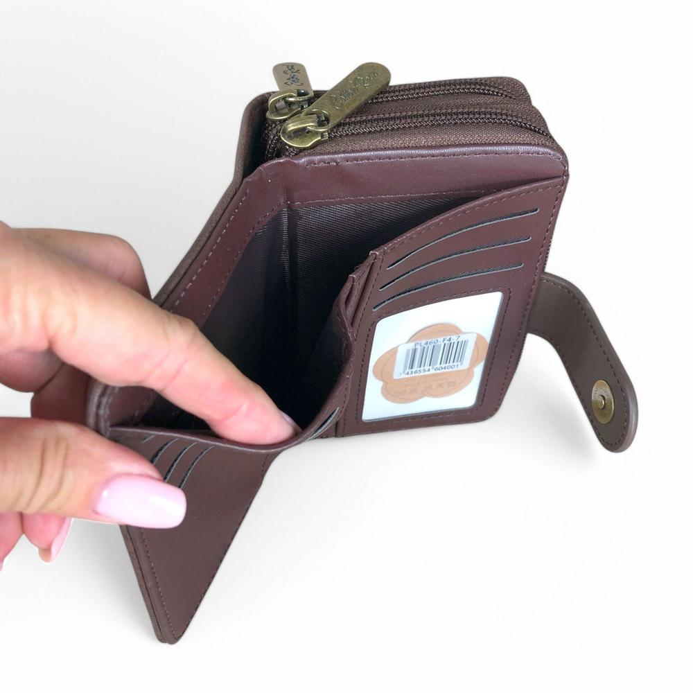 Medium BROWN Cotton Road PU Leather Wallet with CLIP