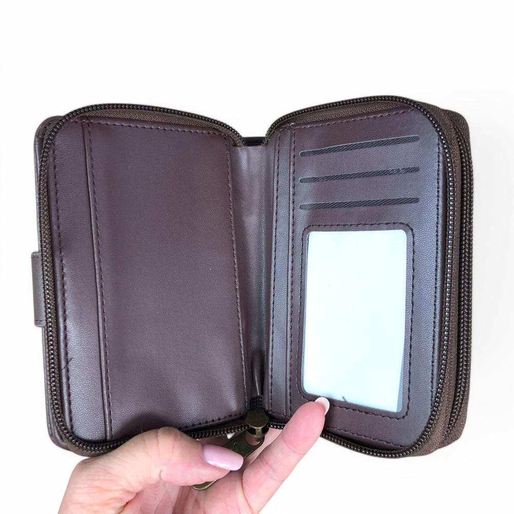Medium BROWN Cotton Road PU Leather Wallet with CLIP