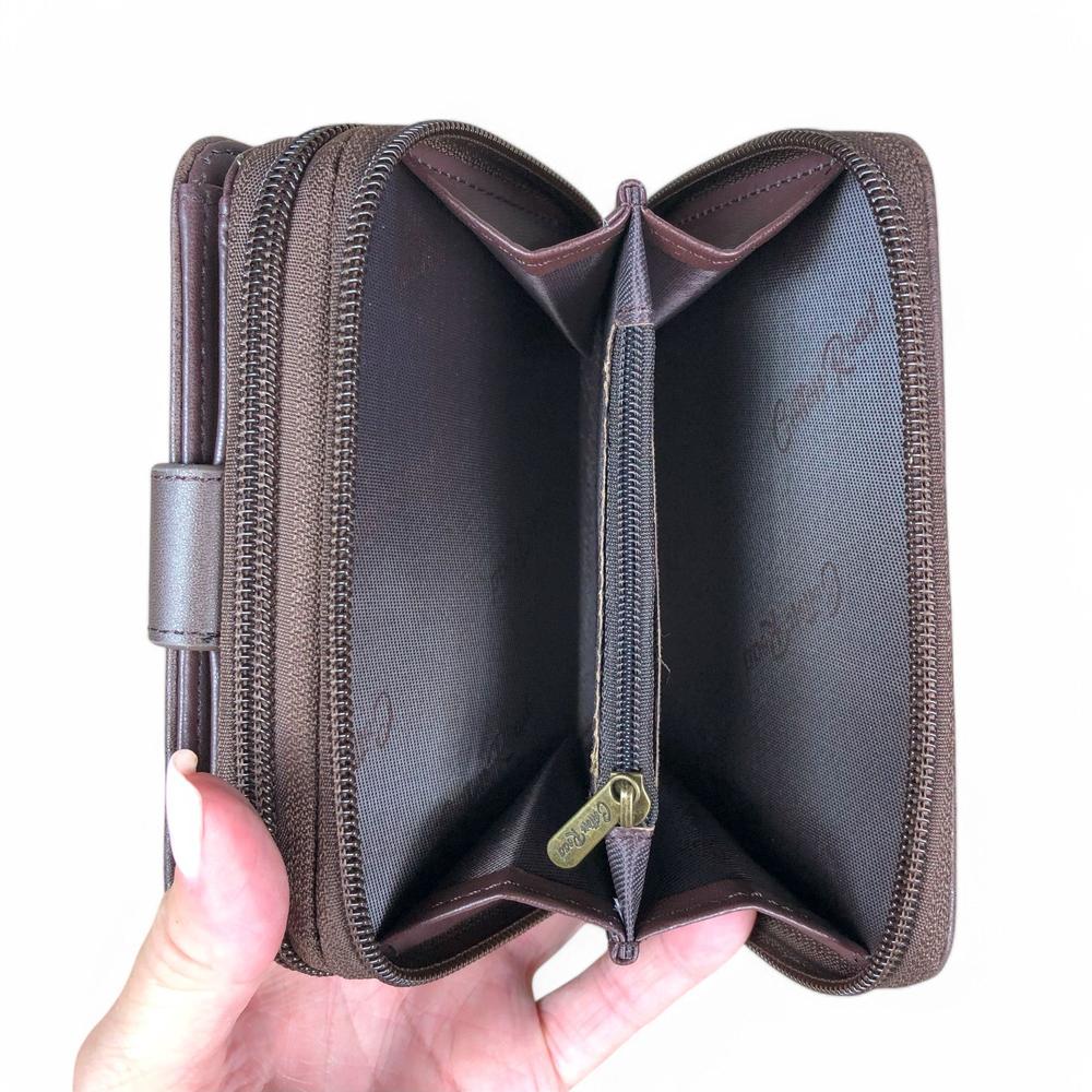 Medium BROWN Cotton Road PU Leather Wallet with CLIP