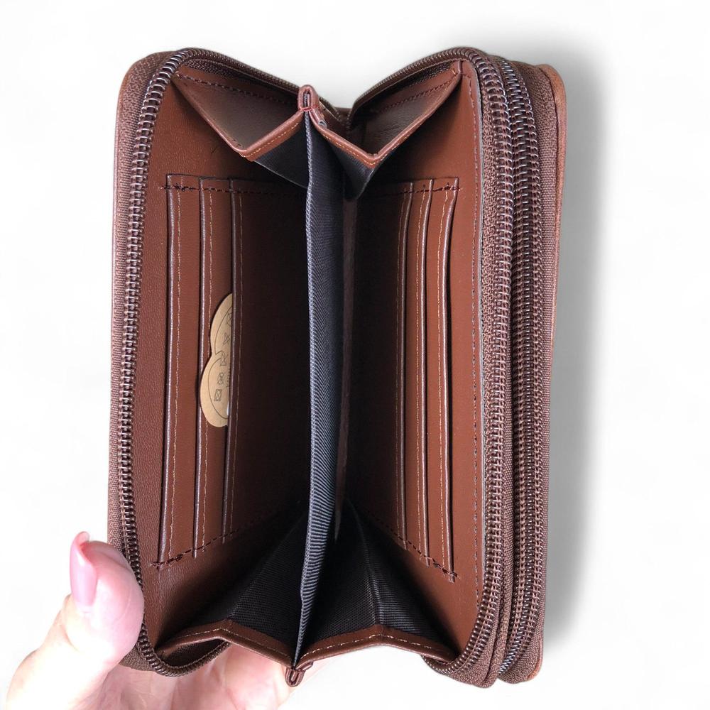 Medium BROWN Cotton Road PU Leather Wallet with EMBROIDERED PROTEA