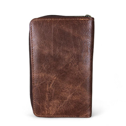 Medium BROWN Cotton Road PU Leather Wallet with EMBROIDERED PROTEA