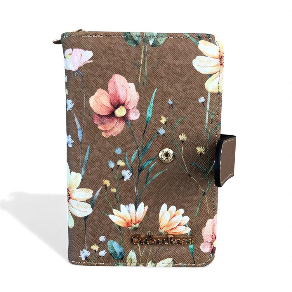 Medium BROWN FLORAL PU Leather Cotton Road Wallet