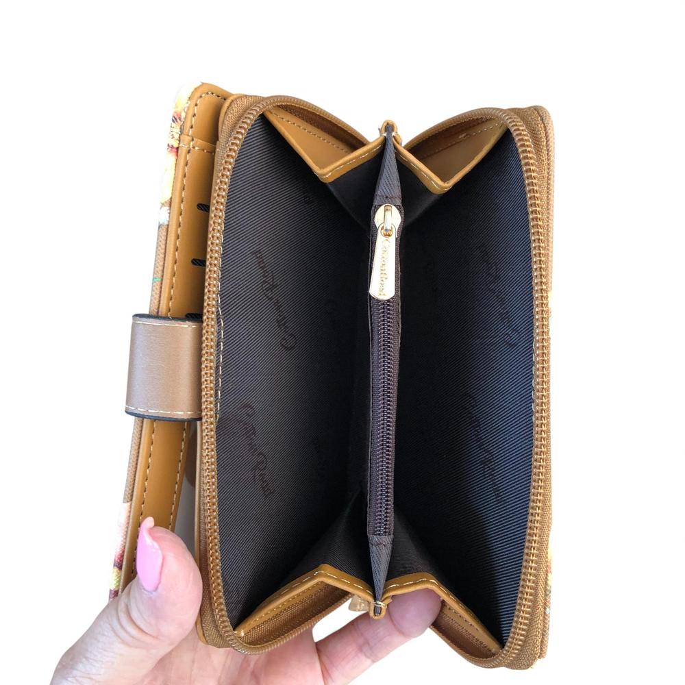 Medium BROWN FLORAL PU Leather Cotton Road Wallet