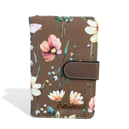 Medium BROWN FLORAL PU Leather Cotton Road Wallet