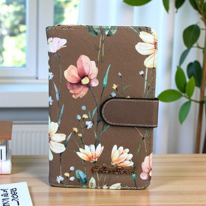 Medium BROWN FLORAL PU Leather Cotton Road Wallet