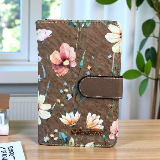 Medium BROWN FLORAL PU Leather Cotton Road Wallet