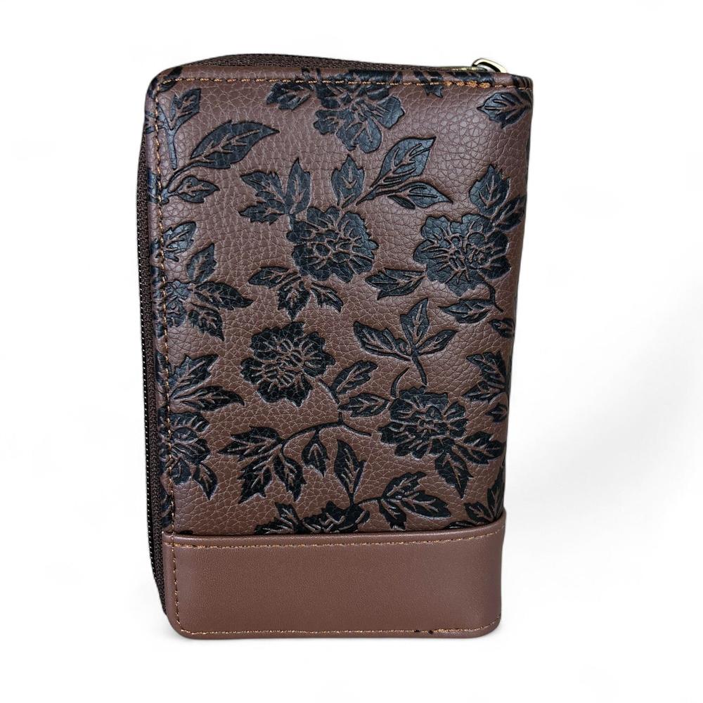 Medium BROWN PU Leather Cotton Road Wallet with FLORAL Panel