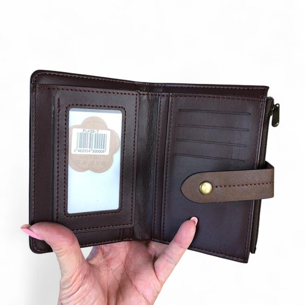 Medium BROWN PU Leather Cotton Road Wallet with OUTSIDE ZIP Pocket