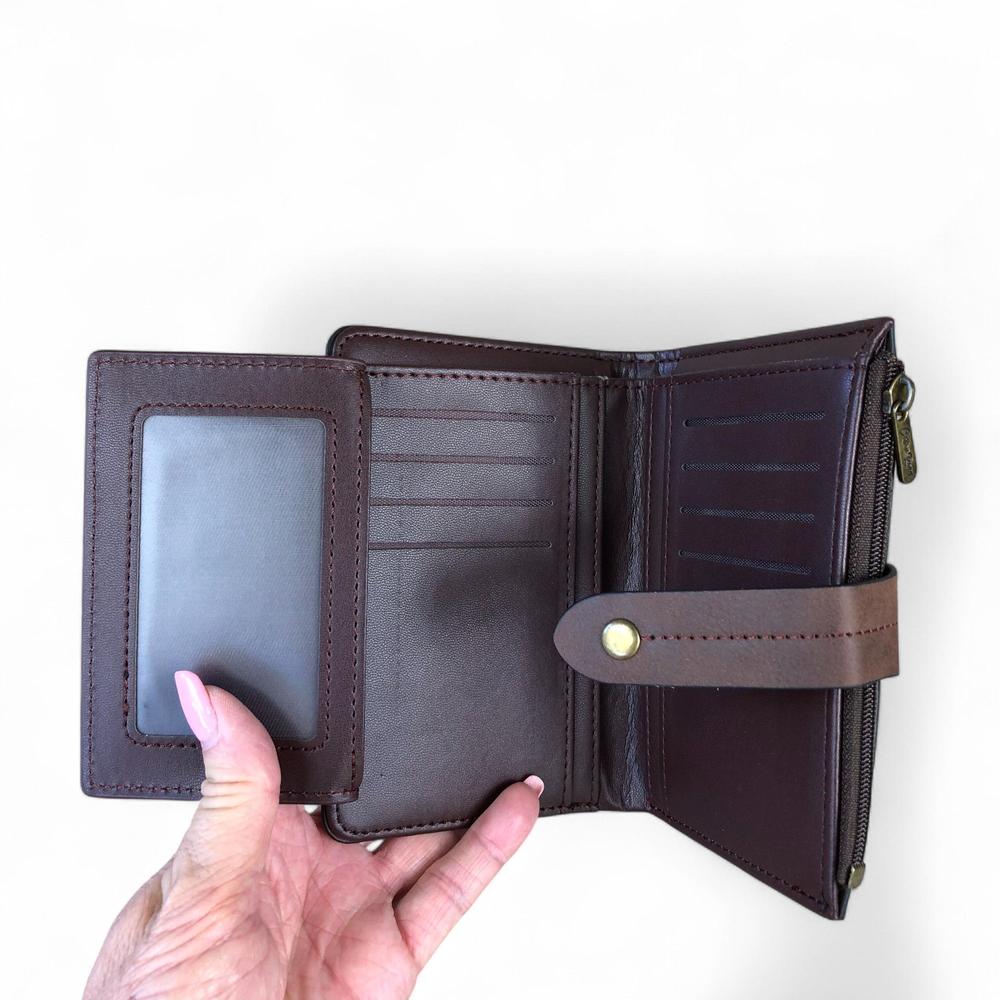 Medium BROWN PU Leather Cotton Road Wallet with OUTSIDE ZIP Pocket