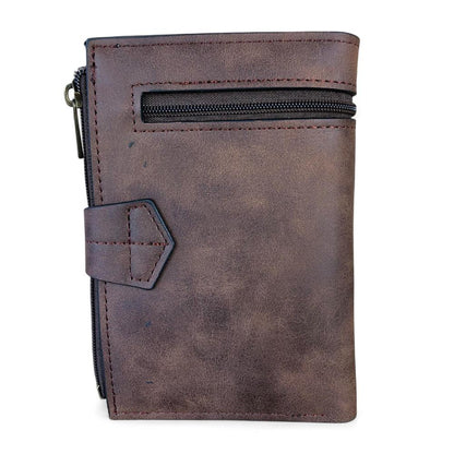 Medium BROWN PU Leather Cotton Road Wallet with OUTSIDE ZIP Pocket