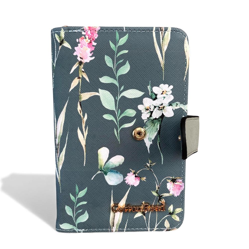 Medium GREEN FLORAL PU Leather Cotton Road Wallet