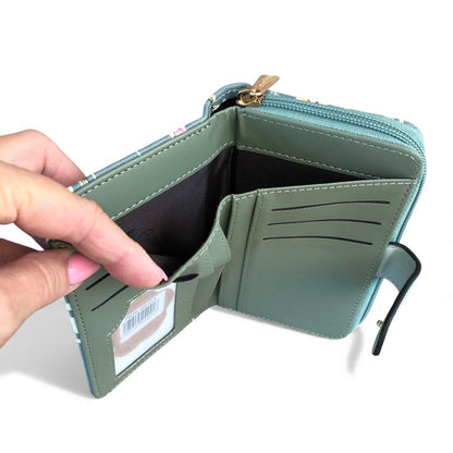 Medium GREEN FLORAL PU Leather Cotton Road Wallet