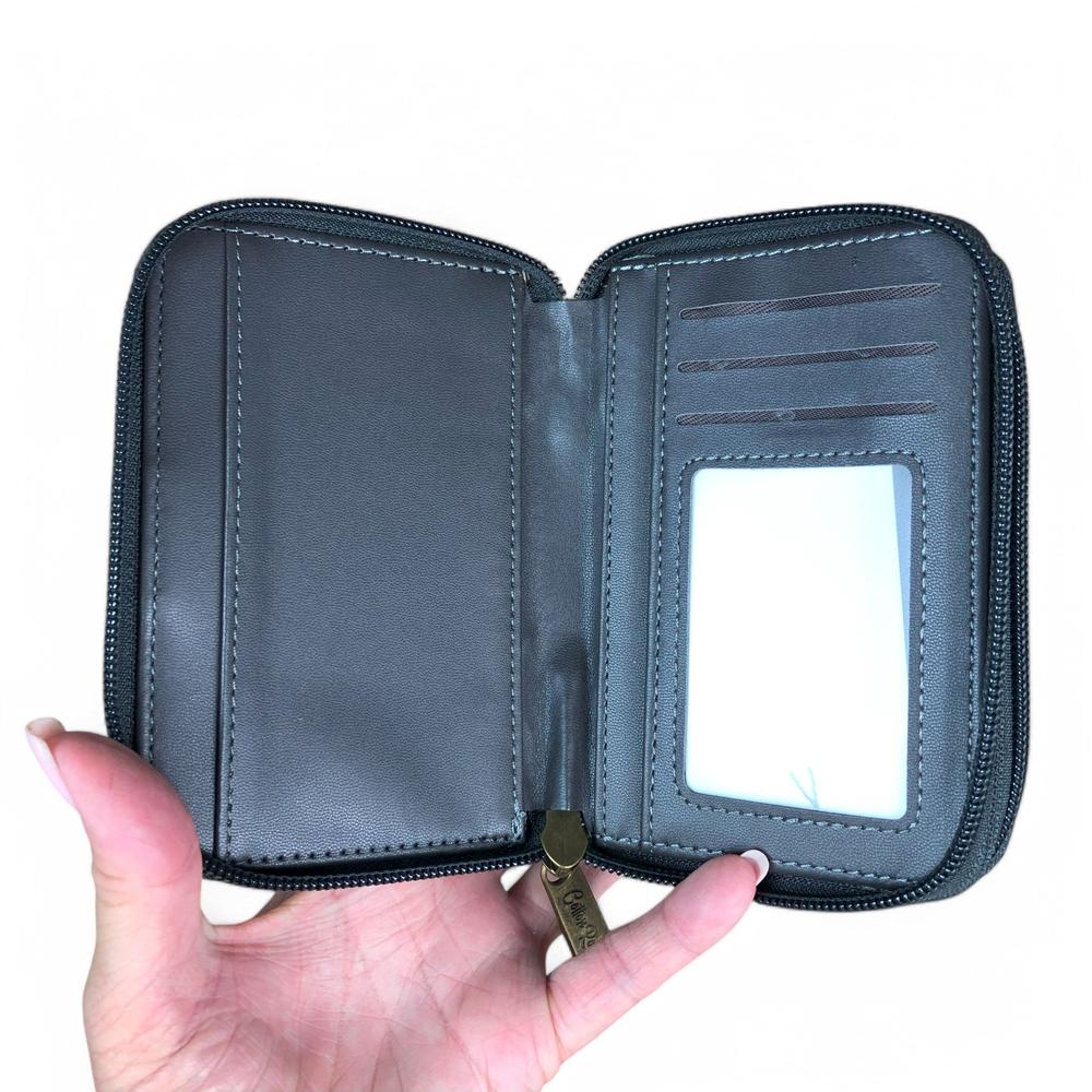Medium GREY Cotton Road PU Leather Wallet with CLIP card