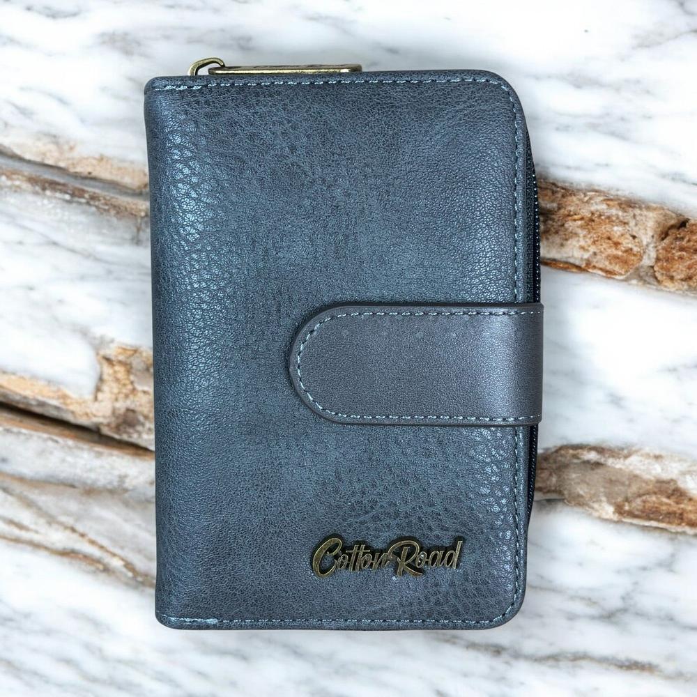Medium GREY Cotton Road PU Leather Wallet with CLIP full