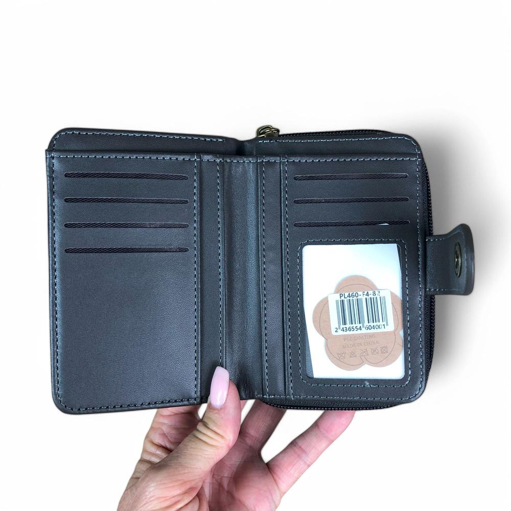 Medium GREY Cotton Road PU Leather Wallet with CLIP id window